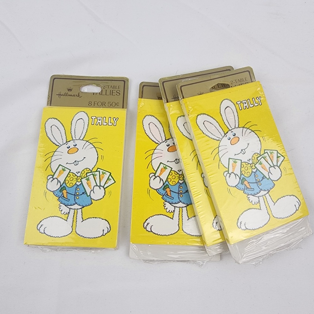 Vintage Lot of 4 Hallmark Bridge Tallies 2 Table 8 Tally Cards Bunny with‎ Seeds